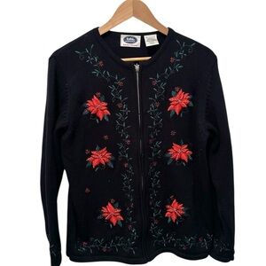 Vintage Christmas Sweater Tabi Holiday Collection Cardigan Poinsettia Cozy